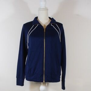 Anne Klein Royal Medieval Blue Zip Front Hoodie with White Trim NWT